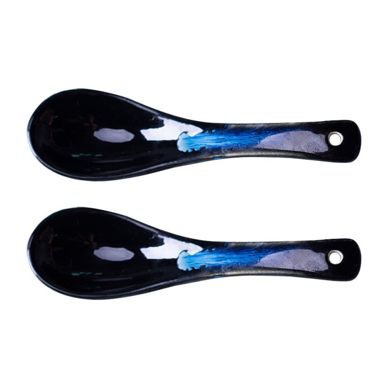 Japanese Style Ceramic Soup Spoons 2 Pieces Long Handle Porcelain Dessert Spoons - Image 2