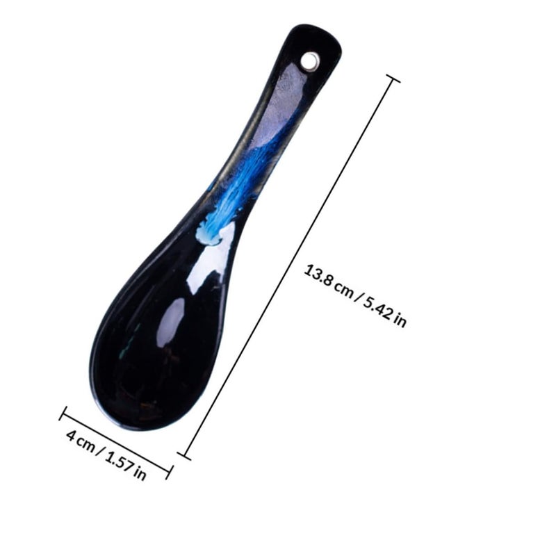 Japanese Style Ceramic Soup Spoons 2 Pieces Long Handle Porcelain Dessert Spoons - Image 3