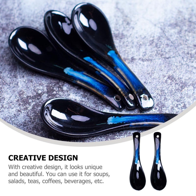 Japanese Style Ceramic Soup Spoons 2 Pieces Long Handle Porcelain Dessert Spoons - Image 4