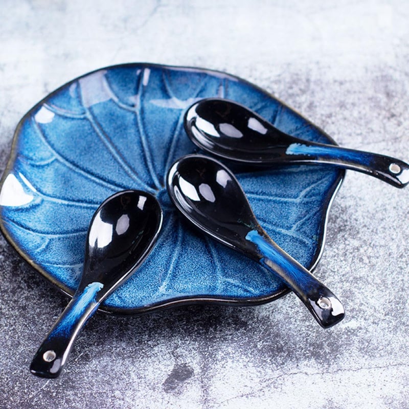 Japanese Style Ceramic Soup Spoons 2 Pieces Long Handle Porcelain Dessert Spoons - Image 5