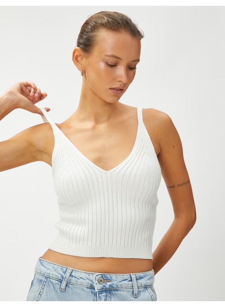 KOTON Crop Knitted Undershirt Strap V Neck - Image 1