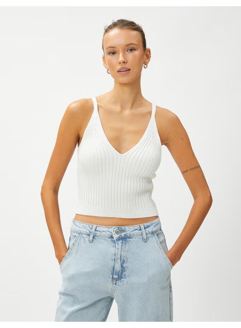 KOTON Crop Knitted Undershirt Strap V Neck - Image 3