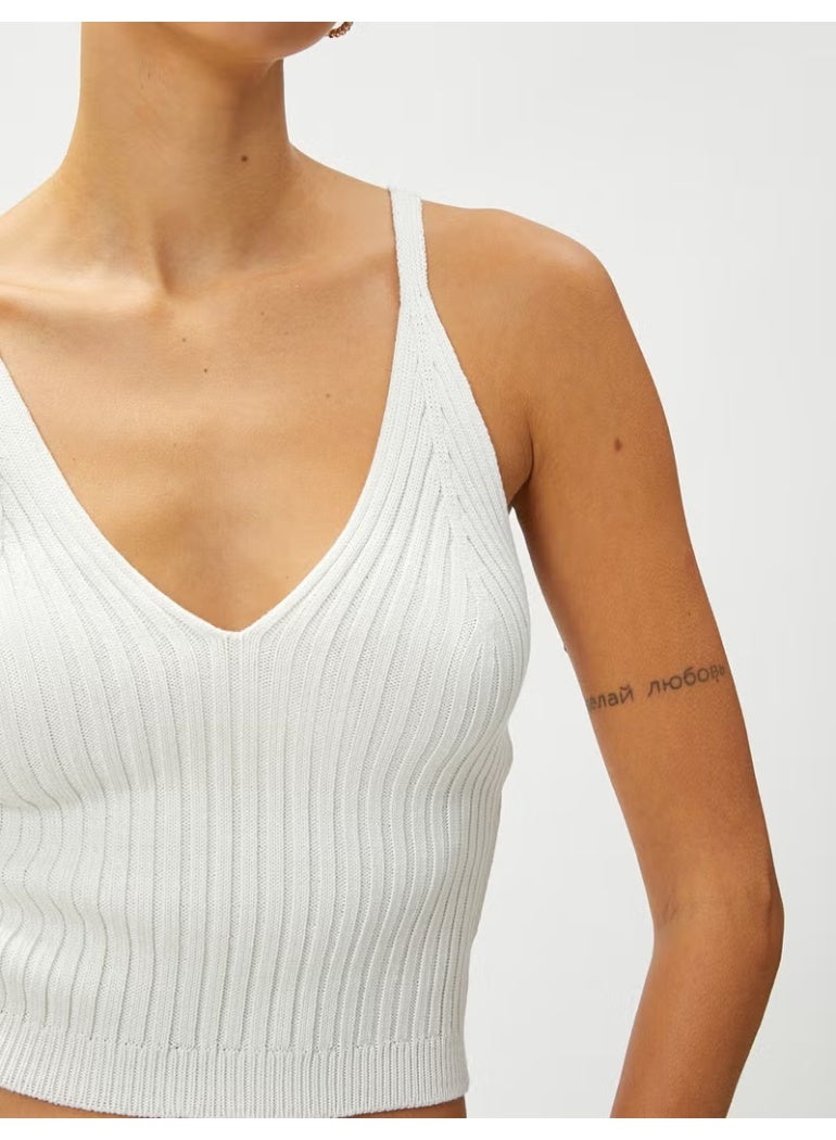 KOTON Crop Knitted Undershirt Strap V Neck - Image 5