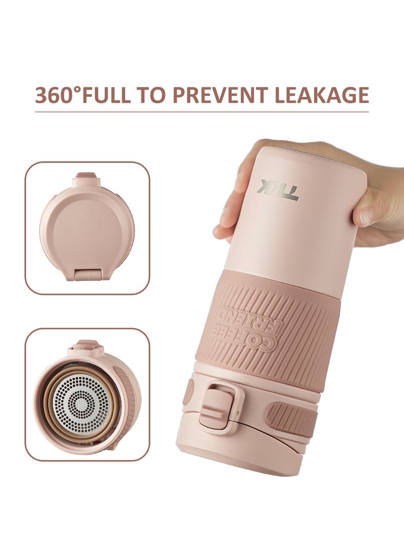 TKK 450ml Stainless Steel Coffee thermos 316 with Anti Scalding Silicone Head Case Keep Temperature for 6 to 12 Hours | Pink - Image 3