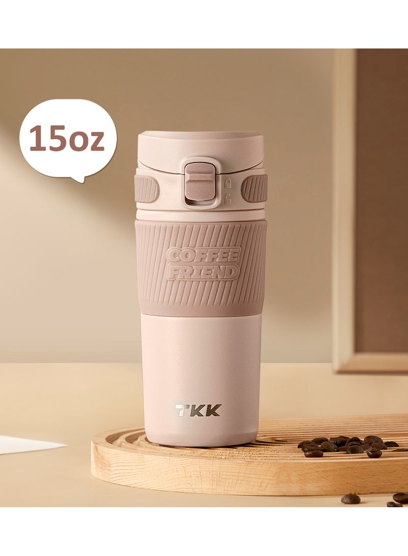 TKK 450ml Stainless Steel Coffee thermos 316 with Anti Scalding Silicone Head Case Keep Temperature for 6 to 12 Hours | Pink - Image 1