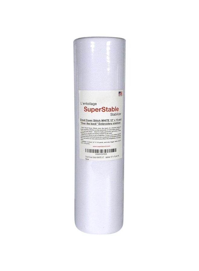 Superpunch Cloud Cover Stitch White 12 X 10 Yard Roll. Over The Back Superstable Embroidery Stabilizer - Image 1
