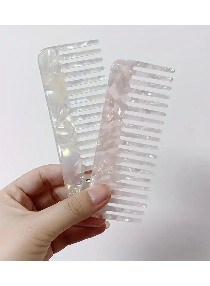 Ucanbe 2pcs Luxurious Marble Pattern Wide-Tooth Hair Comb - Anti-Static, Ideal for Long, Curly & Thick Hair, Durable Acetate Material - Image 1