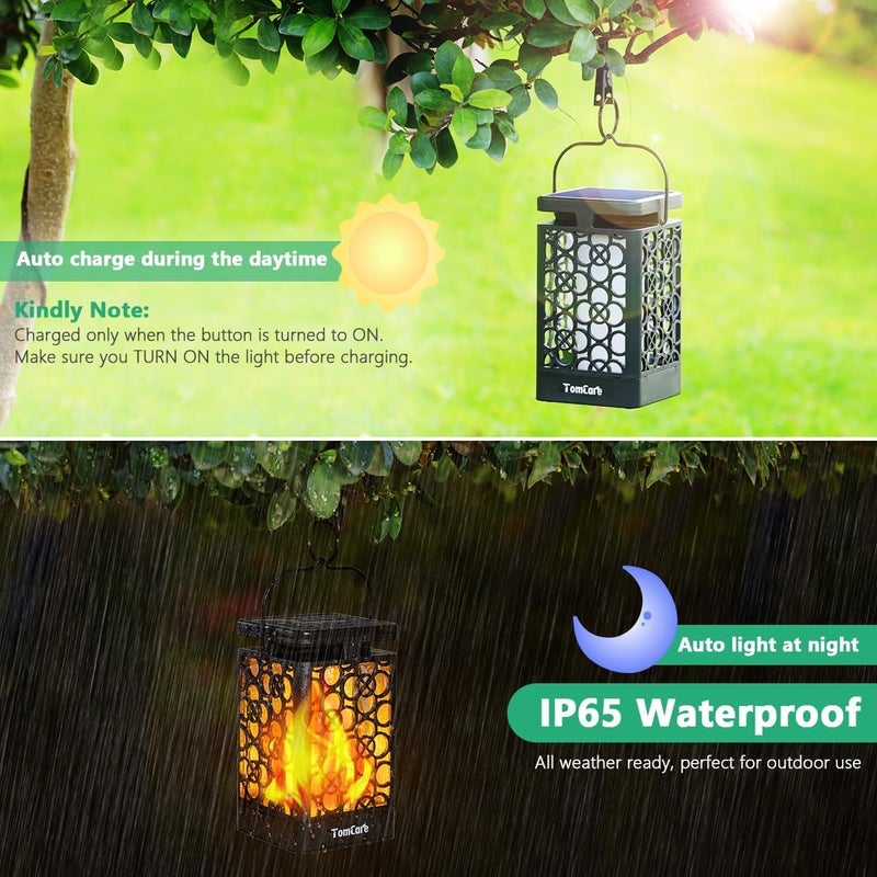 TomCare Solar Lanterns Outdoor Upgraded Flickering Flame Waterproof Hanging Lanterns Decorative Solar Powered LED Lights for Garden Patio Deck Yard, 2 Pack - Image 5