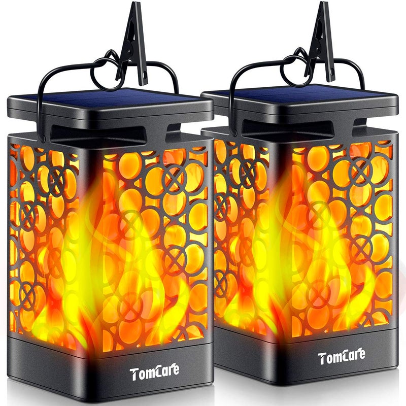 TomCare Solar Lanterns Outdoor Upgraded Flickering Flame Waterproof Hanging Lanterns Decorative Solar Powered LED Lights for Garden Patio Deck Yard, 2 Pack - Image 1