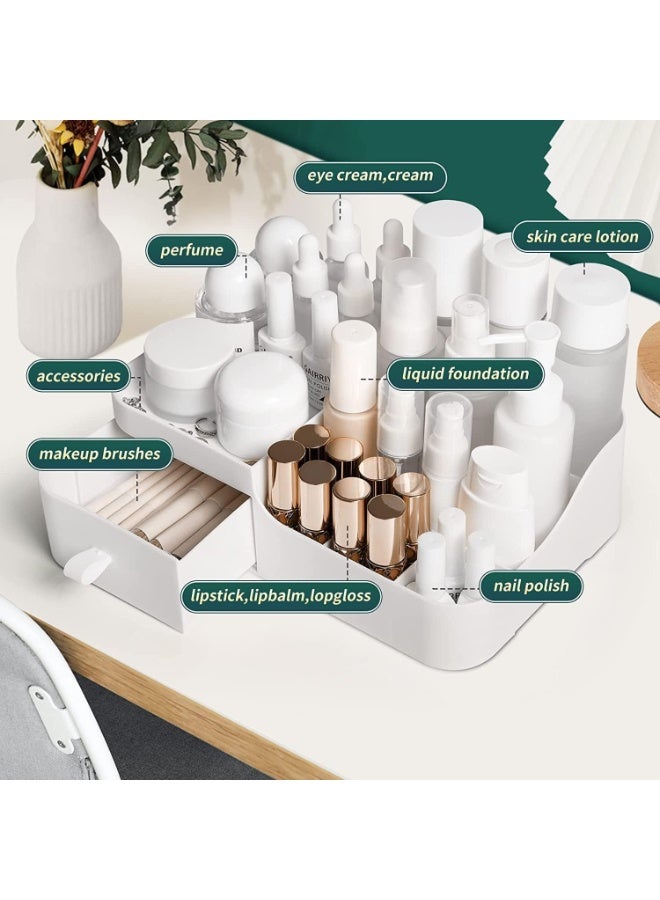 منظم مكياج متعدد الألوان مع درج – علبة تنظيم مستحضرات التجميل والطاولة – حامل مكياج بفتحات متعددة لتخزين الروج والسيروم والعطور - Image 3