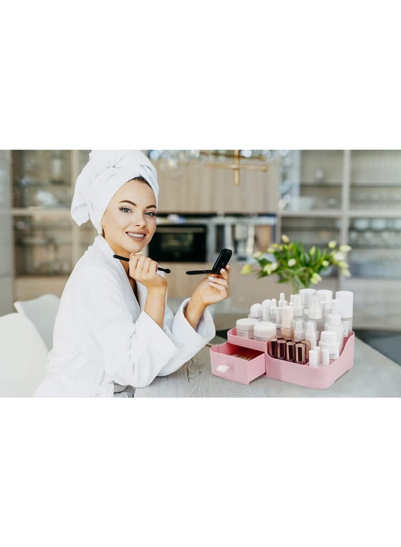 منظم مكياج متعدد الألوان مع درج – علبة تنظيم مستحضرات التجميل والطاولة – حامل مكياج بفتحات متعددة لتخزين الروج والسيروم والعطور - Image 4