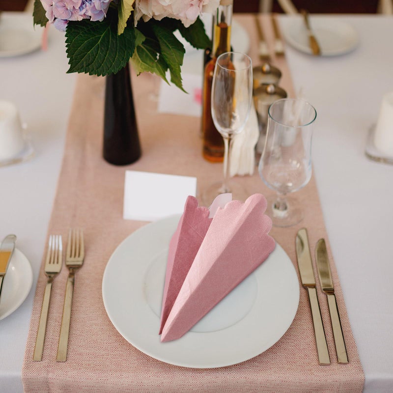 Zhanmai 100 Pack Cocktail Napkins 5 x 5 Inch Scalloped Napkins Beverage Napkins Gradient Color Paper Napkins with Scalloped Edges Thick Disposable Luncheon Napkins for Party Supplies (Dusty Pink) - Image 5