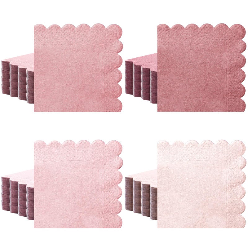 Zhanmai 100 Pack Cocktail Napkins 5 x 5 Inch Scalloped Napkins Beverage Napkins Gradient Color Paper Napkins with Scalloped Edges Thick Disposable Luncheon Napkins for Party Supplies (Dusty Pink) - Image 1