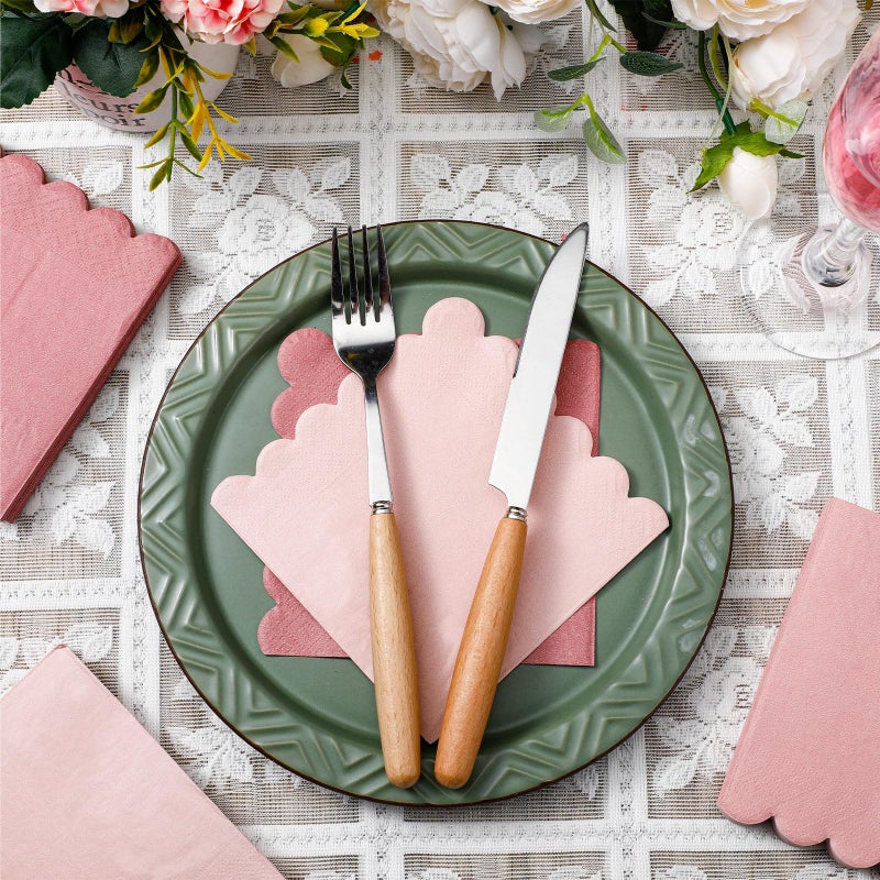Zhanmai 100 Pack Cocktail Napkins 5 x 5 Inch Scalloped Napkins Beverage Napkins Gradient Color Paper Napkins with Scalloped Edges Thick Disposable Luncheon Napkins for Party Supplies (Dusty Pink) - Image 4