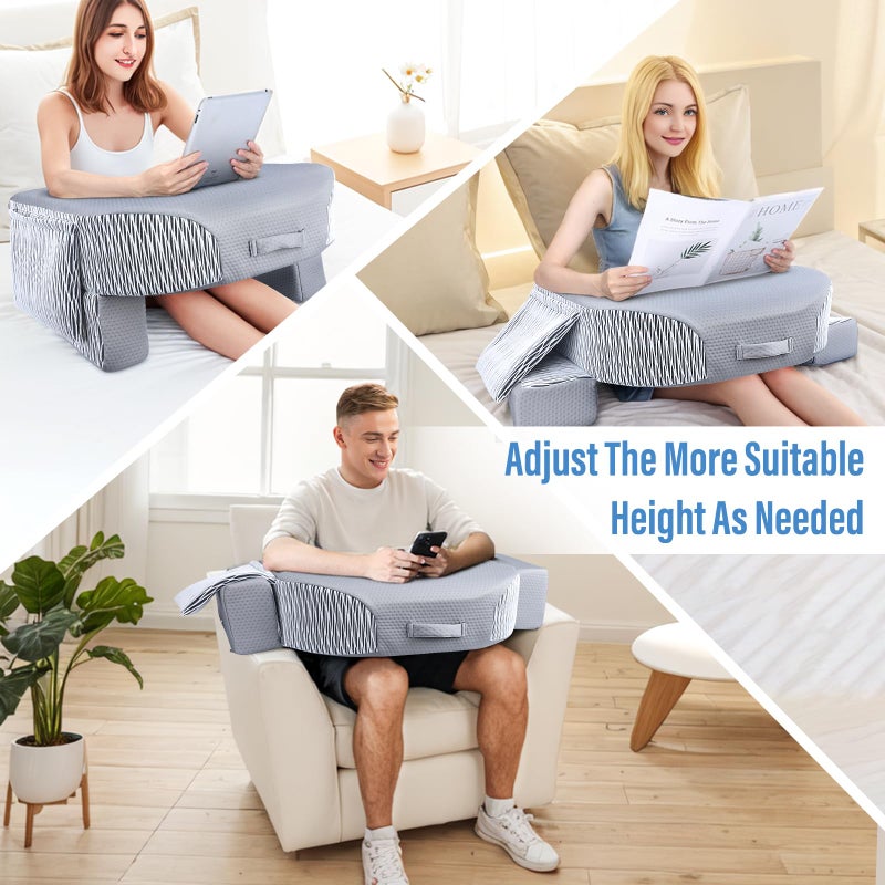 LEBENGURU Reading Pillow for Laptop, Extra Large Armrest Gaming Pillow for Working, Hight Adjustable Lap Desk Pillow for Adult Sitting in Bed, Floor, Sofaï¼ˆStripe and Greyï¼‰ - Image 2