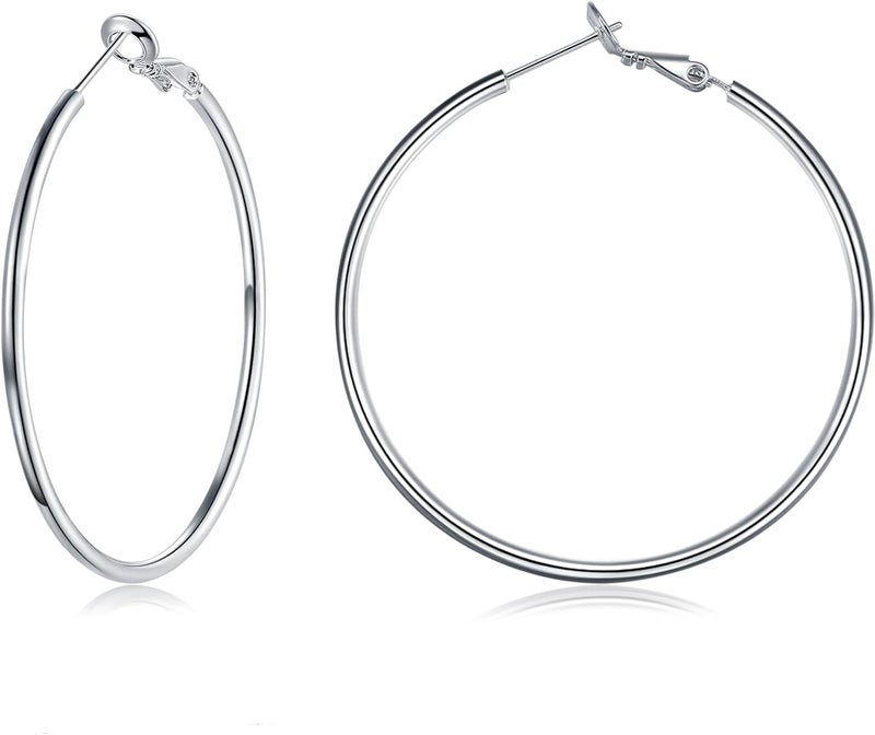 CERSLIMO 4 Pairs Silver Hoop Earrings for Women- 925 Hypoallergenic Sterling Silver Hoop Earrings Set,Large Minimalist Silver Hoops Gifts(30MM 40MM 50MM 60MM) - Image 1