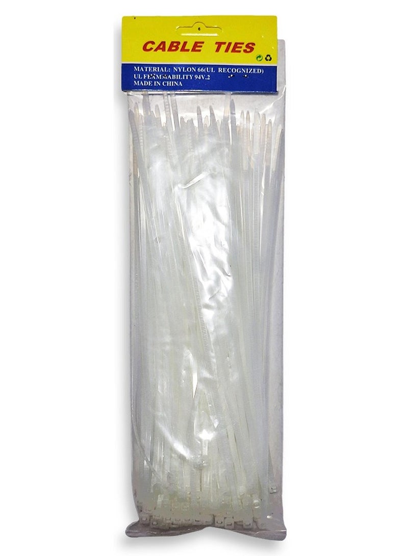 افيز بلاستيك باللون الأبيض حزام ربط كابل كهرباء - العبوة 100 قطعة . مقاسات متعدد (4*250mm)