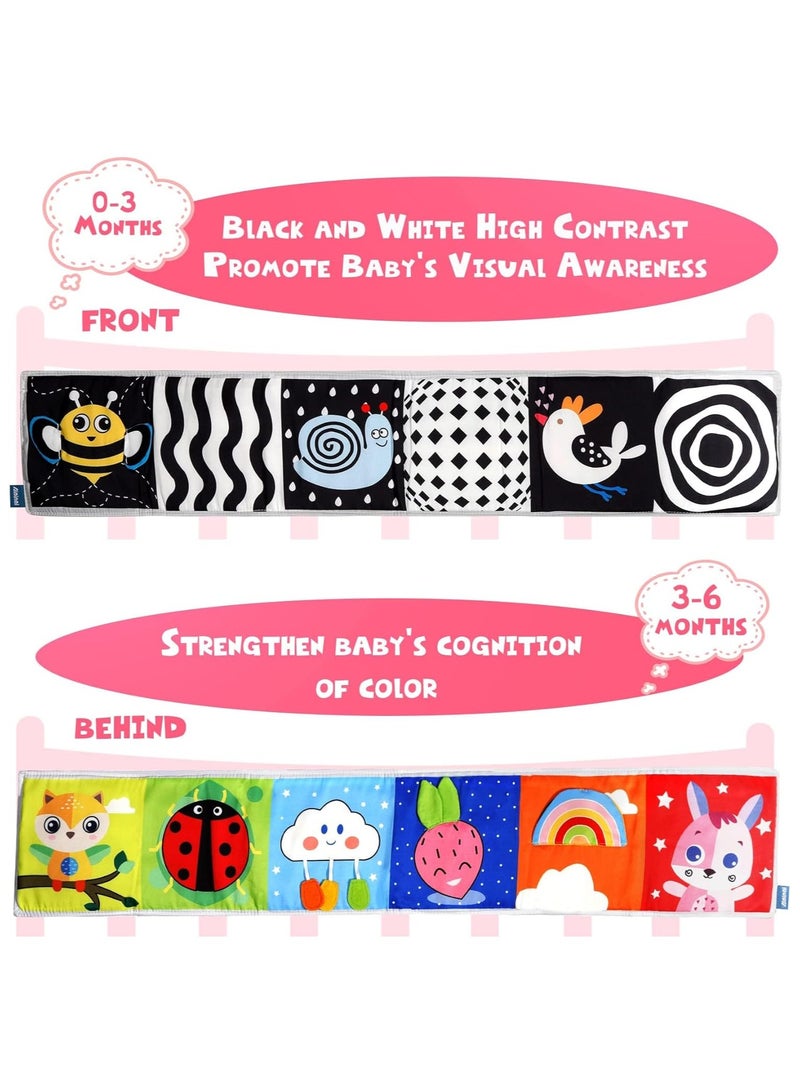 إسكدنيا كتب قماشية تعليمية غير سامة للأطفال، ألعاب أطفال من عمر 0 ​​إلى 6 أشهر، هدايا للأولاد والبنات، ألعاب وقت النوم على البطن للأطفال من عمر 0 ​​إلى 3 إلى 6 أشهر، كتب أطفال ناعمة عالية التباين باللونين ا - Image 2