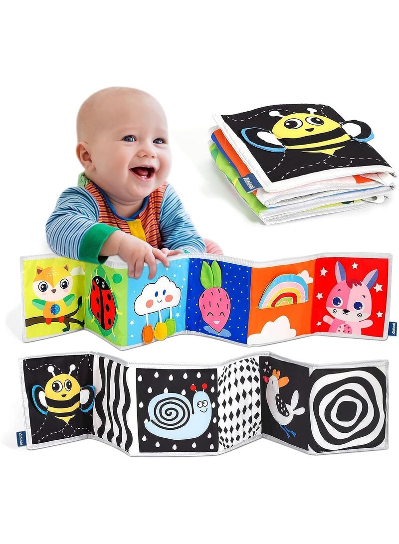 إسكدنيا كتب قماشية تعليمية غير سامة للأطفال، ألعاب أطفال من عمر 0 ​​إلى 6 أشهر، هدايا للأولاد والبنات، ألعاب وقت النوم على البطن للأطفال من عمر 0 ​​إلى 3 إلى 6 أشهر، كتب أطفال ناعمة عالية التباين باللونين ا - Image 1