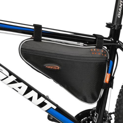 Ibera Bike Frame Bag - Slim Bike Pouch with 3L Capacity, Single Zipper Compartment & Velcro Mount - Fits Most Bikes, Holding Tools Snacks & More - Water-Resistant & Reflective Bicycle Bag 12"x13"x8" - Image 1