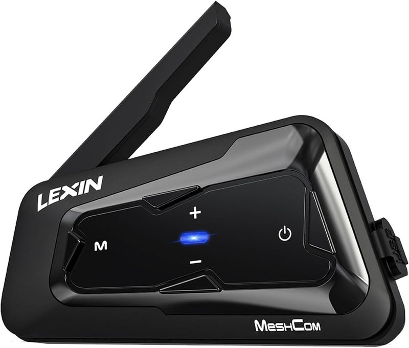 LEXIN سماعة بلوتوث لخوذة دراجة نارية من ميش كوم، نظام اتصال شبكي لـ 24 راكب، شريحتين مع تعدد المهام الصوتية/مشاركة الموسيقى/بطارية 1100 مللي أمبير/راديو FM/تقليل الضوضاء/مقاوم للماء، عبوة واحدة - Image 1