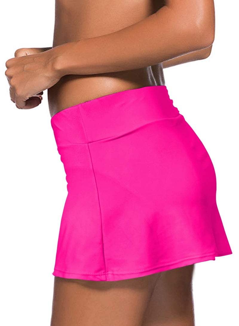 Rekita Women Sexy Pure Color Waistband Skirt Bikini Bottom Rose Red Large - Image 2