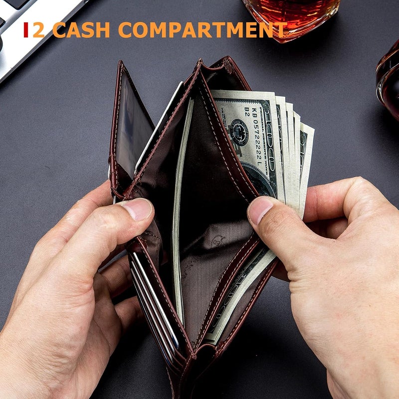 BULLCAPTAIN Large Capacity Genuine Leather Bifold Wallet/Credit Card Holder for Men with 15 Card Slots QB-027 - Image 5