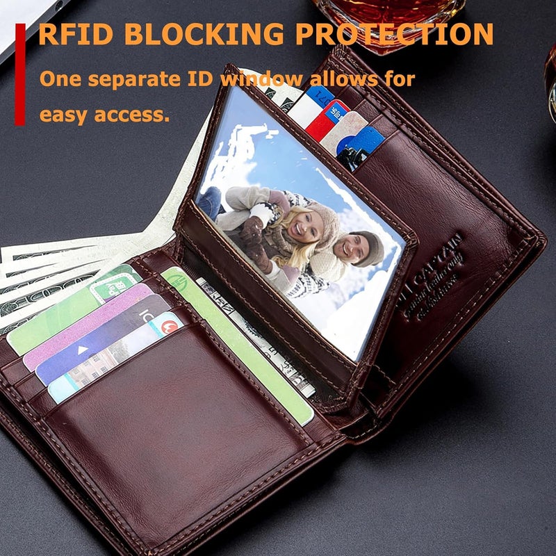 BULLCAPTAIN Large Capacity Genuine Leather Bifold Wallet/Credit Card Holder for Men with 15 Card Slots QB-027 - Image 4