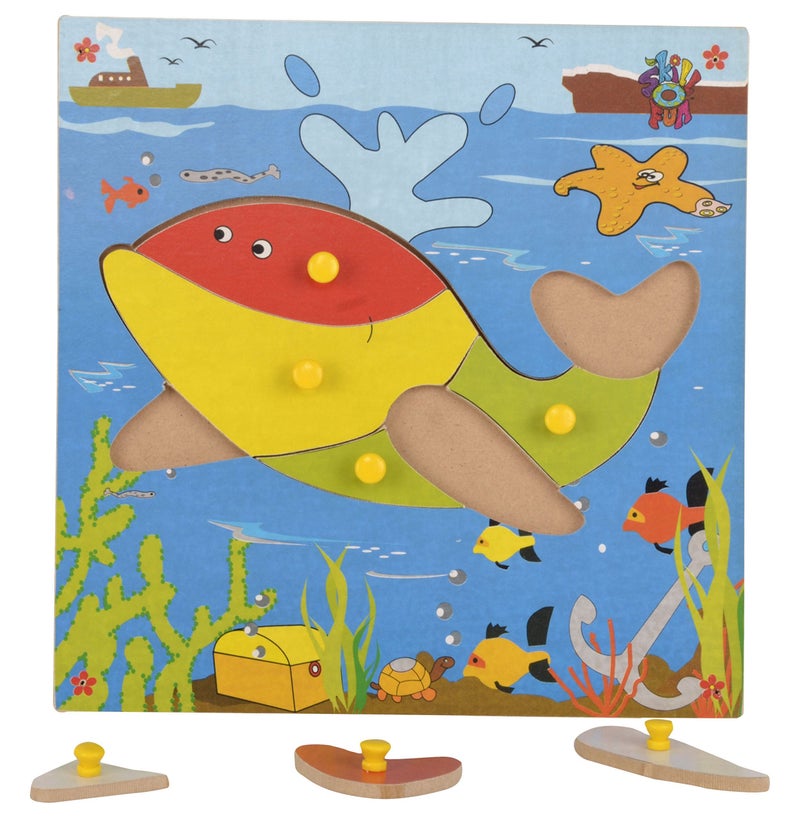 Skillofun Kids Wooden Theme Puzzle Standard Whale Knobs, Multi Color - Image 2