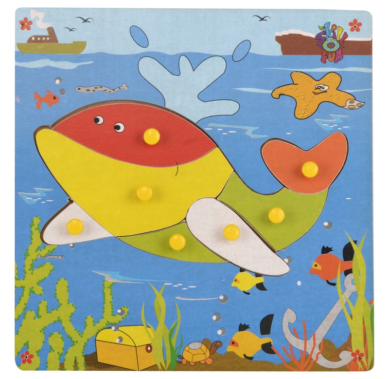 Skillofun Kids Wooden Theme Puzzle Standard Whale Knobs, Multi Color - Image 1