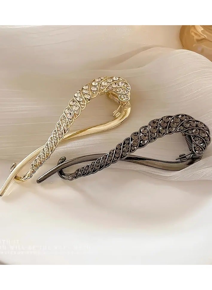 Goolsky Elegant Rhinestone Twist Hair Clip for Women, Zinc Alloy Non-Slip Claw Clamp - Fashion Accessory for Females Over 15, Ideal for Valentine's Day, Thanksgiving, Christmas, Halloween, New Year - 1/2pc Set - Image 2