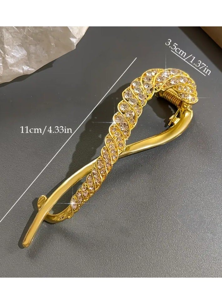 Goolsky Elegant Rhinestone Twist Hair Clip for Women, Zinc Alloy Non-Slip Claw Clamp - Fashion Accessory for Females Over 15, Ideal for Valentine's Day, Thanksgiving, Christmas, Halloween, New Year - 1/2pc Set - Image 3