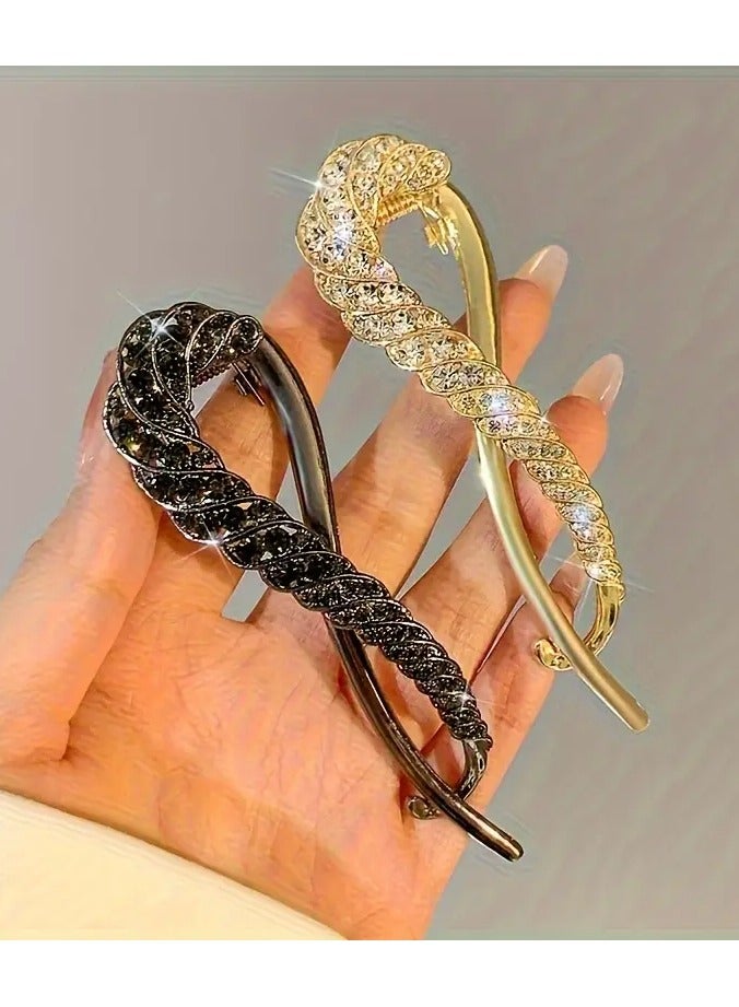 Goolsky Elegant Rhinestone Twist Hair Clip for Women, Zinc Alloy Non-Slip Claw Clamp - Fashion Accessory for Females Over 15, Ideal for Valentine's Day, Thanksgiving, Christmas, Halloween, New Year - 1/2pc Set - Image 4