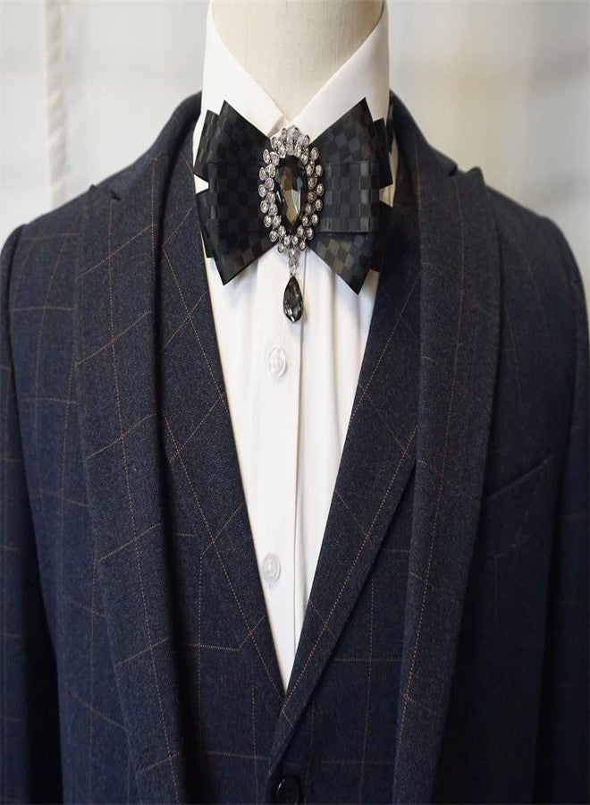 Topz Black Bow Ties For Men Ribbon Tie Brooches Bowknot Pretie Crystal Pendant Collar Pin Shirt Clothes Necktie Bowknot Brooch Pin (Black Net) - Image 5