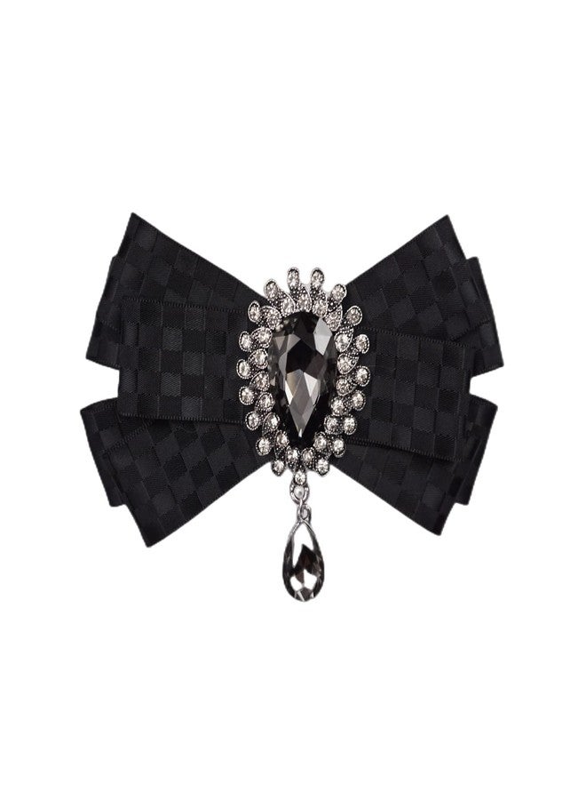 Topz Black Bow Ties For Men Ribbon Tie Brooches Bowknot Pretie Crystal Pendant Collar Pin Shirt Clothes Necktie Bowknot Brooch Pin (Black Net) - Image 1