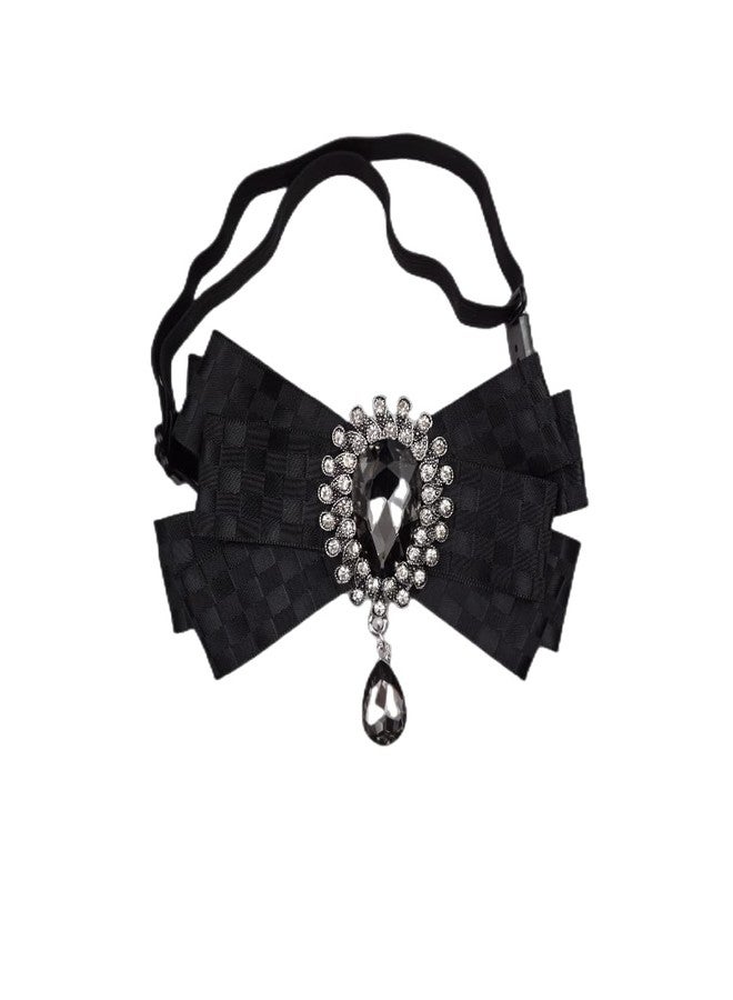 Topz Black Bow Ties For Men Ribbon Tie Brooches Bowknot Pretie Crystal Pendant Collar Pin Shirt Clothes Necktie Bowknot Brooch Pin (Black Net) - Image 3