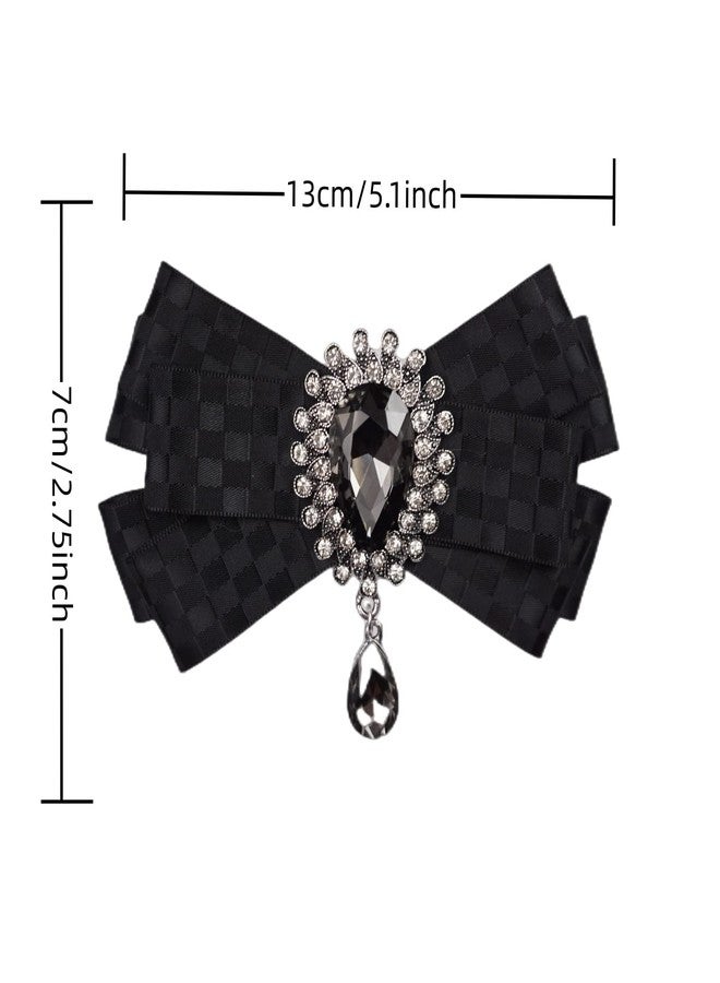Topz Black Bow Ties For Men Ribbon Tie Brooches Bowknot Pretie Crystal Pendant Collar Pin Shirt Clothes Necktie Bowknot Brooch Pin (Black Net) - Image 2