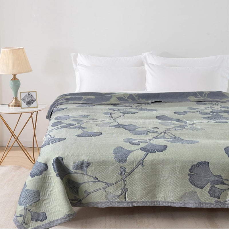 Bifqioy Ginkgo Leaf Quilt Queen Size Green Gray Reversible Cotton Bedspread Coverlet for All Seasons Lightweight Muslin Quilt Throw Blanket for Bed, Couch(Queen) - Image 1