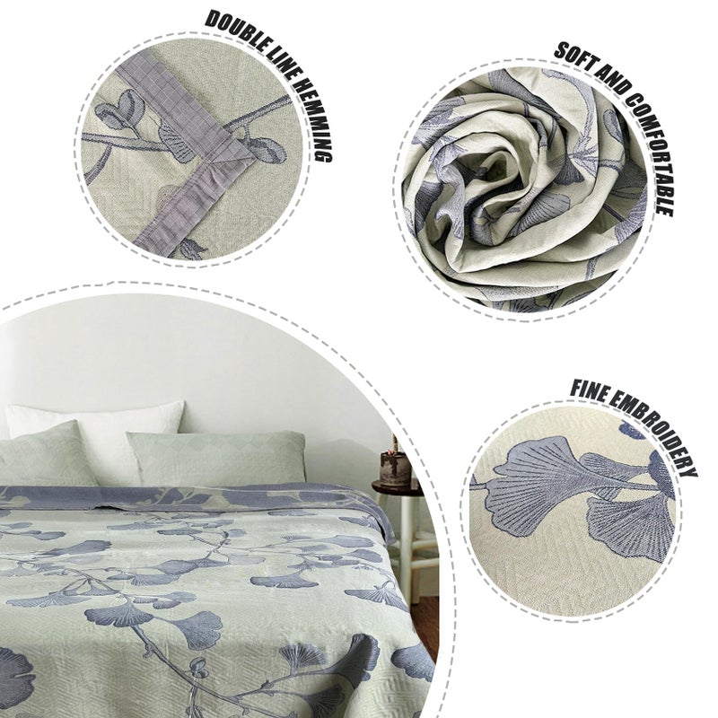 Bifqioy Ginkgo Leaf Quilt Queen Size Green Gray Reversible Cotton Bedspread Coverlet for All Seasons Lightweight Muslin Quilt Throw Blanket for Bed, Couch(Queen) - Image 2