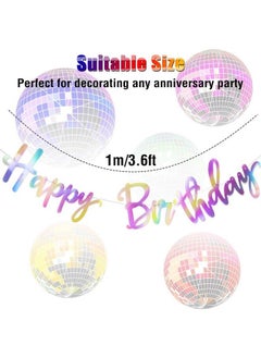 Tatuo Shiny Happy Birthday Banner Sign Iridescent Happy Birthday Banner Changeable Birthday Decoration Garland Bunting Banner Iridescent Baby Shower Birthday Party Favor Supplies(Silver)  - Image 3