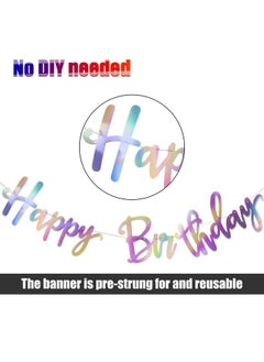 Tatuo Shiny Happy Birthday Banner Sign Iridescent Happy Birthday Banner Changeable Birthday Decoration Garland Bunting Banner Iridescent Baby Shower Birthday Party Favor Supplies(Silver)  - Image 5