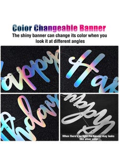 Tatuo Shiny Happy Birthday Banner Sign Iridescent Happy Birthday Banner Changeable Birthday Decoration Garland Bunting Banner Iridescent Baby Shower Birthday Party Favor Supplies(Silver)  - Image 4