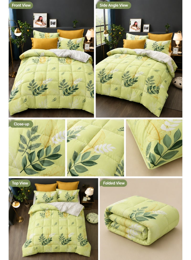 Golden Leaf Bliss Printed Comforter Set with Flat Bedsheet & Pillow Covers, Soft Microfiber Botanical Bedding, King Size 245 x 260 cm - Image 2