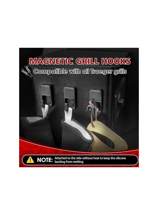 PROMASS 3 Pcs Magnetic Grill Hooks, Magnet Hooks for Traeger Grills, Heavy Duty Magnetic Tool Holders Compatible with Pellet Smokers for Hanging Barbecue Tools, Kitchen, Refrigerator - Image 4