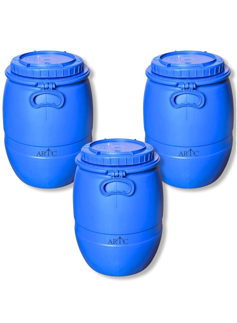 ARTC 3-Pieces 20L Premium HDPE Blue Plastic Storage Barrel Jerrycan Storage Container with Double Lid & Handle | Heavy Duty Airtight Leakproof Food Grade & Chemical Safe Drum for Perfume Oil Oud Food Water Chemical Liquid Dry Goods | Pure High-Quality Material Reusable Industrial Container for Shipping Companies Factories Shops Warehouses - Image 1