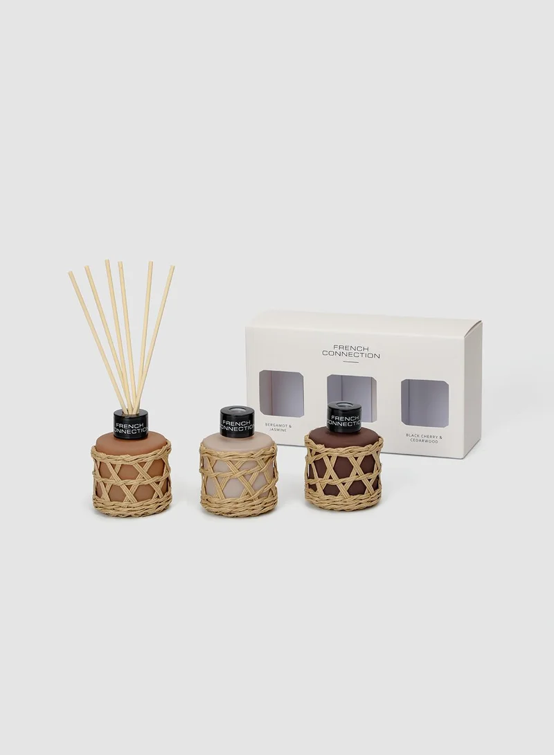 French Connection Woven Detail Trio of Reed Diffuser Gift Set 3 X 50ML