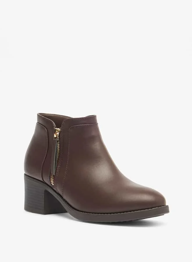 Flora Bella By Shoexpress Women Solid Ankle Boots with Block Heels and Zip Closure