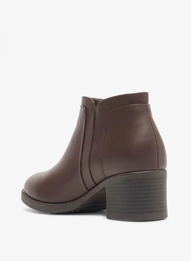 Flora Bella By Shoexpress Women Solid Ankle Boots with Block Heels and Zip Closure