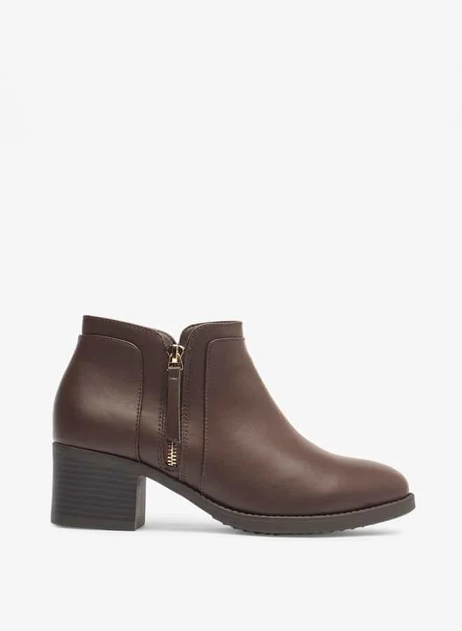 Flora Bella By Shoexpress Women Solid Ankle Boots with Block Heels and Zip Closure