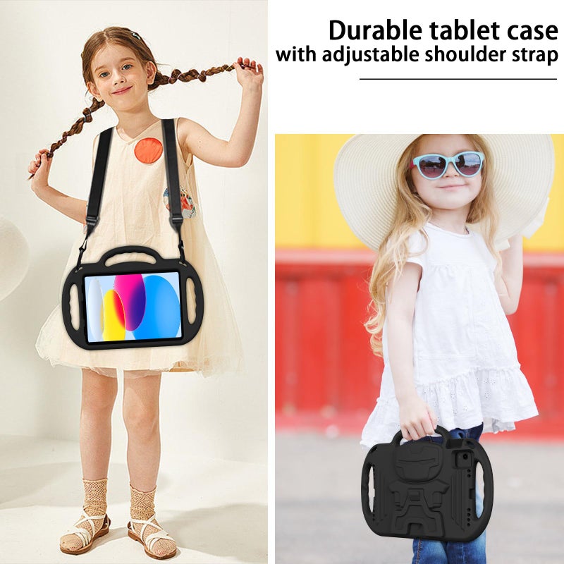 LTROP Kids Case for iPad 11th Generation (A16) 2025 / 10th Generation(10.9 Inch, 2022) with Shoulder Strap, Durable Light Weight Handle Stand Child-Proof Bumper Case for iPad 11th/10th Gen, Black - Image 4